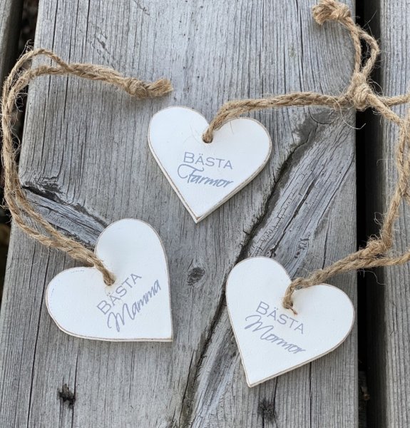 Små vita hjärtan med text Bästa Mamma & Bästa Mormor