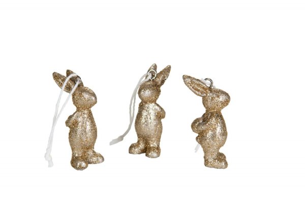 Liten söt kanin att hänga i guld. Att dekorera med i påskriset hänga i fönstret eller sätta i en krans på dörren tex. Guld färga