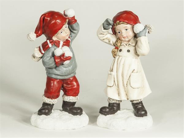 Elsa & Hugo vinter barn som leker i snö. Gammeldags designande figurer med jul och vinter känsla . Att dekorera med finns i olik