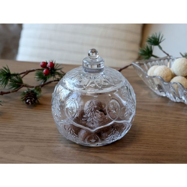 Skål julgranskula i glas med vackert mönster