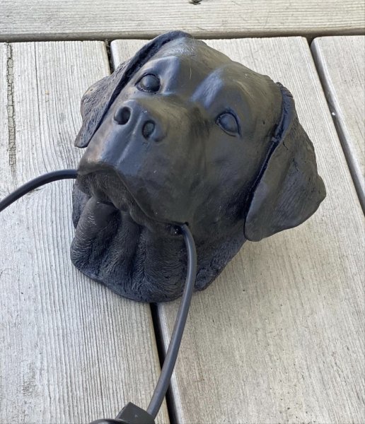 Lampa vägglampa hund. I vägg modell med ansiktet av en hund som håller lampsladden i munnen. I mindre lättplacerad modell med s