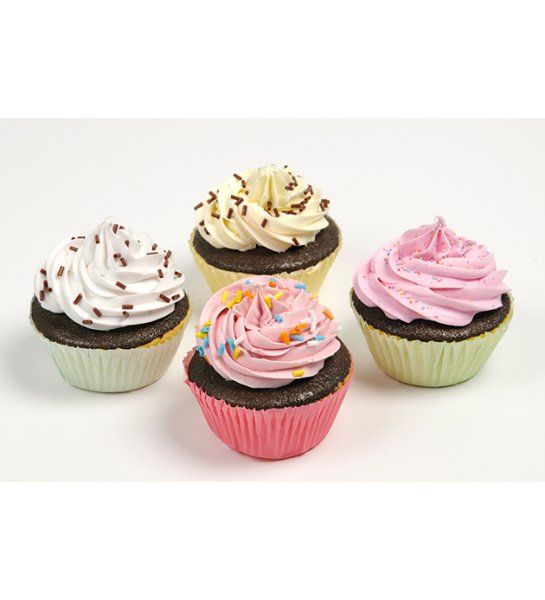 Färgglad konstgjord choklad cupcakes med strössel. Finns i fyra olika modeller av strössel och färg på cupcakes formen -Rosa for
