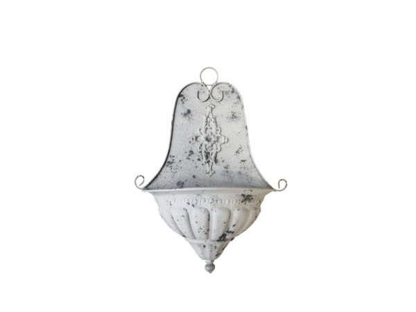 Fransk vit ruffig väggkruka i antik romantisk stil. Detaljfull och välarbetad med fina detaljer. Vacker och passande inomhus som