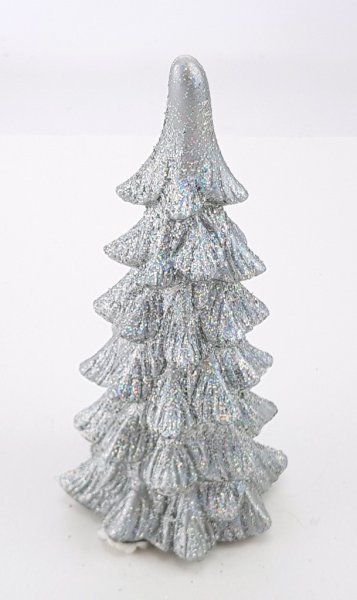 Glitter gran i silver / julgran att dekorera med. Vacker modell med fint glitter. Mäter 18,4cm