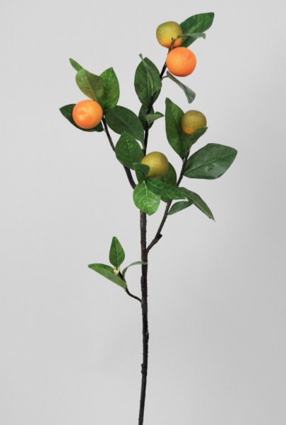 Vacker kvist / gren med apelsiner och gröna blad. Konstgjord modell med hög verklighetstrogen känsla. Att dekorera med välarbeta