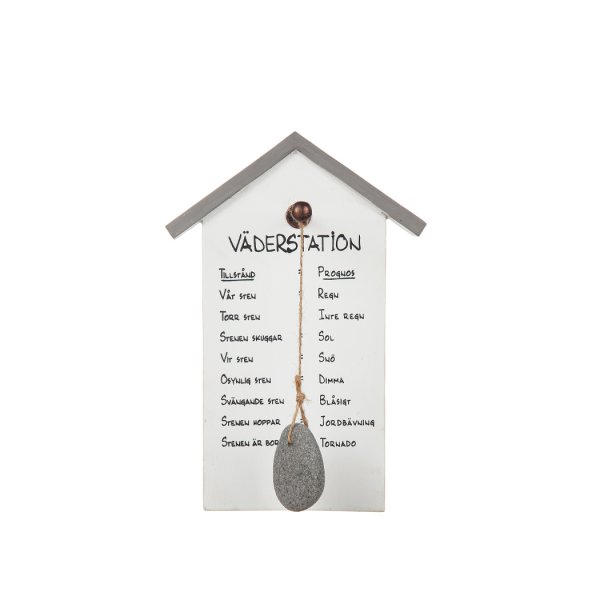 Väderstation med text i drivved