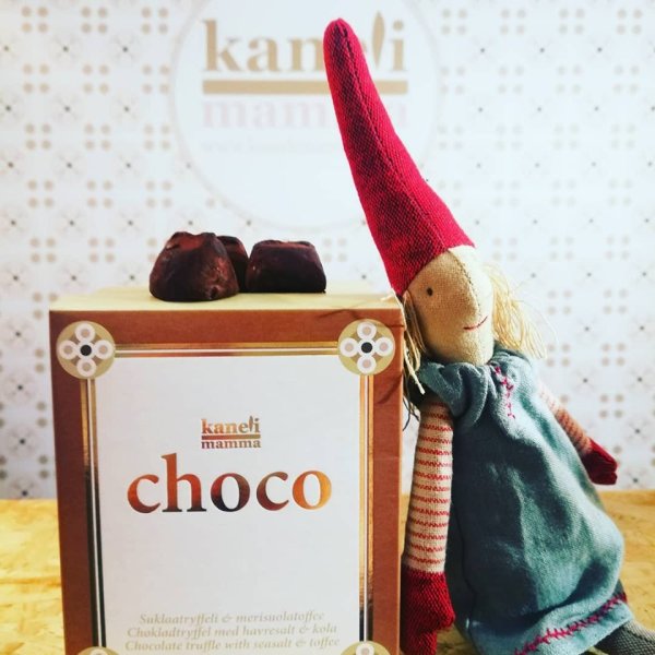 Choco Choklad tryffel med smak av havssalt och kola. Himmelsk god tryffel tillverkad helt utan palmolja men med en massa smak. L