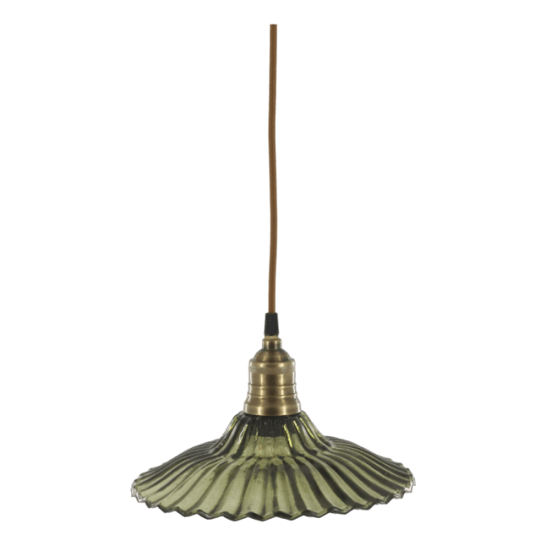 Taklampa med veckad grön skärm i glas