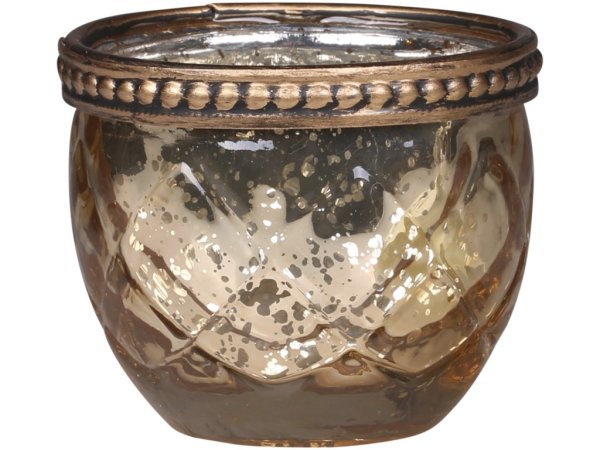 Vacker ljuslykta i guld och fattigmanssilver med orientalisk guld färgad metall bord runt om upptill. Anpassad för vanliga värme