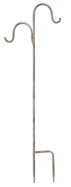 Stativ till lyktor och blommor med dubbla krokar. Går i en ruffig brun nyans och har stadig fot med två pinnar nertill att skick