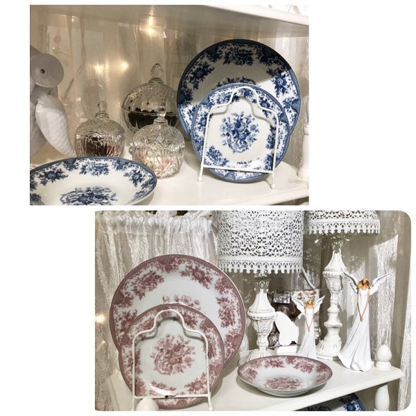 Vit Tallrik Ester med blå rosor assiett och djup tallrik