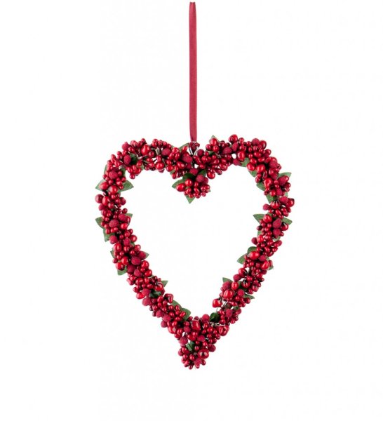 Vacker hjärta / krans med röda bär och gröna blad. Med snöre upptill att hänga på dörren eller väggen tex. Välarbetad och verkli