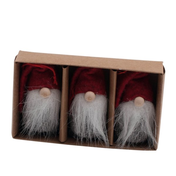 Liten söt tomte med fluffigt vitt skägg och röd filt luva. Med snöre så dom kan hängas och dekoreras med. Detaljrika och välarb