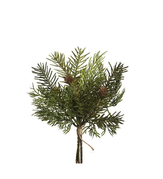 Vacker grön bukett med kvistar av gran och kottar. Att dekorera med i ett arrangemang eller ensam i en vas tex. I en bukett om 3