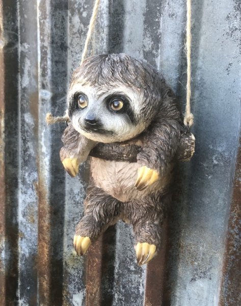 Hängande sengångare. Söt och verklighetstrogen modell med fina detaljer. Sengångaren hänger på en gren som sitter fast i snöre.