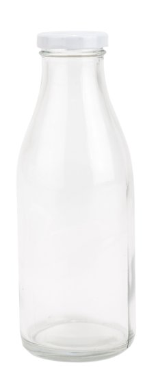 Gammeldags flaska i glas med skruvbart lock. För mjölk, saft, grädde eller liknande. Passande både hemma till vardags som på pic