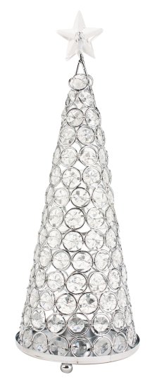 Vacker ljuslykta julgran i silver . Dekorerad med klara diamant prismor runt om samt en stjärna på toppen. Granens stomme är i m