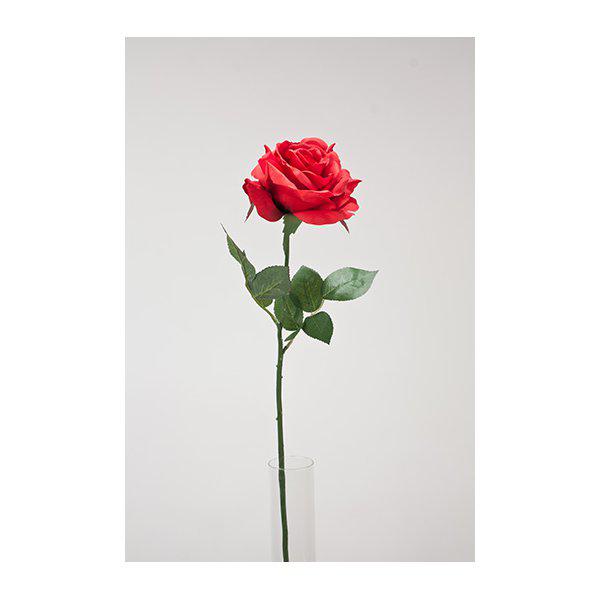 Stor röd ros i utslagen modell med längre stjälk. Vacker och välarbetad i konstgjord modell med djup röd färg. Mäter Säljes pe