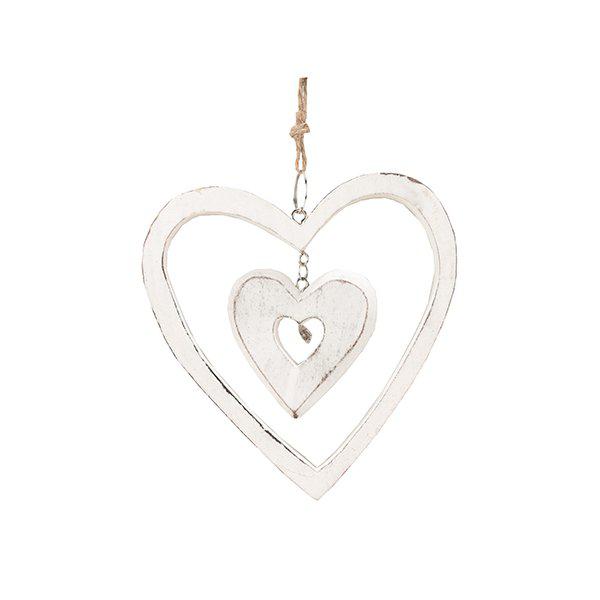 Vitt hjärta i drivveds stil vitt med fabriks slitna inslag. Dubbel hjärta med ett mindre hjärta i den större hjärtat. Snöre uppt