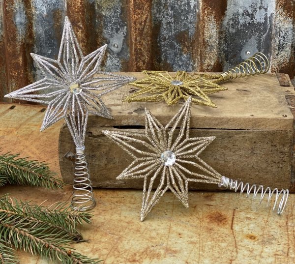 Vacker toppstjärna i glitter strass med en diamant formad pärla i mitten till julgranen . Finns i tre nyanser -Guld klar -Silver
