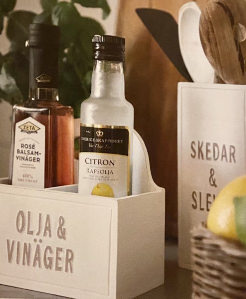 Vit trä låda med fack Olja & Vinäger