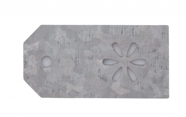 Zink skylt/tags mindre med blomma. Att dekorera med, modell mindre med hål upptill så man kan trä på snöre tex.