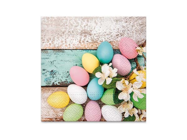Påsk servetter med pastell ägg på natur material. 33cm * 33cm 3-lager 20 per paket