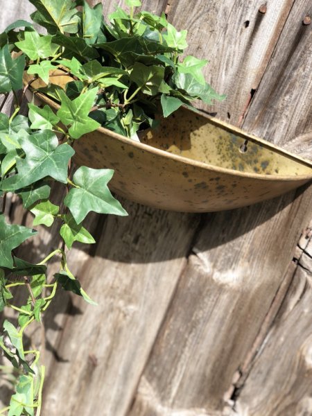 Viola väggkruka i antik modell, tillverkad i plåt och går i en lätt ruffig nyans av antik guld . Oval båt formad i modellen med