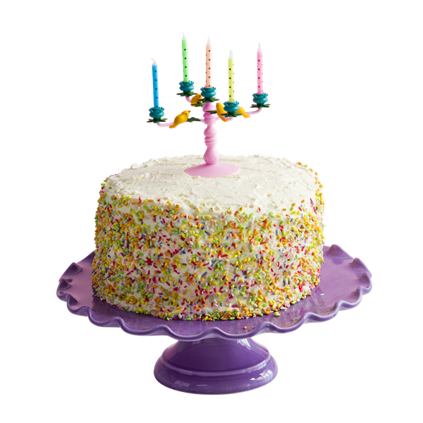Tårtdekoration kandelaber i plast att sätta i tårtan för 9 ljus. En uppsättning ljus medföljer. Finnns i två olika nyanser med f