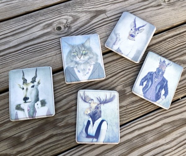 Kylskåpsmagneter med djur motiv . Tillverkade i trä och finns i fem olika motiv -Älg -Hjort -Katt -Zebra -Bock Från Different De