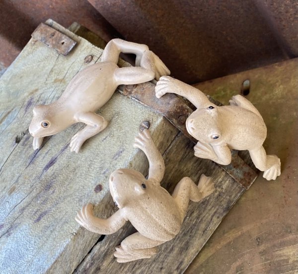 Groda att dekorera med. Modell som kan hänga på tex en kruka så det ser ut som om grodan klättrar på krukan. Passar också att ha