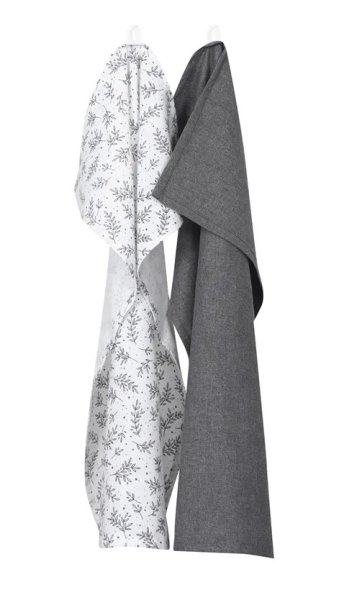 Kökshandduk Flora i vitt och grått 2-pack 