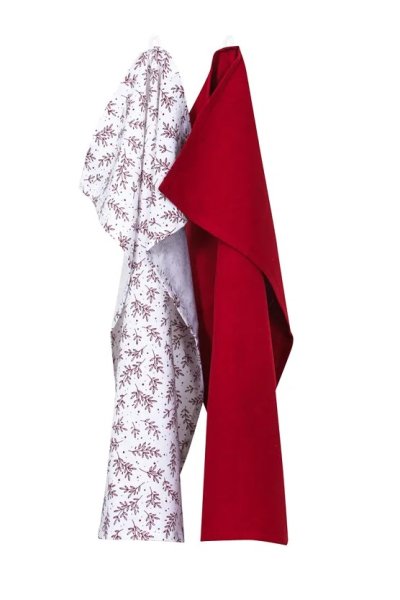 Kökshandduk Flora i vitt och rött 2-pack 