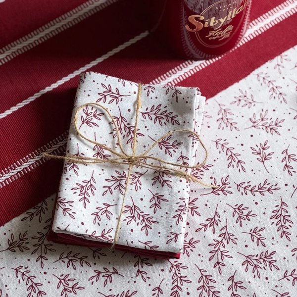 Kökshandduk Flora i vitt och rött 2-pack 