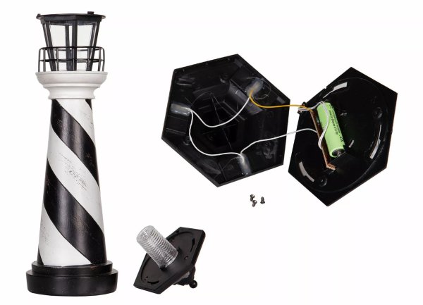 Fyr svart och vit randig med solcell 