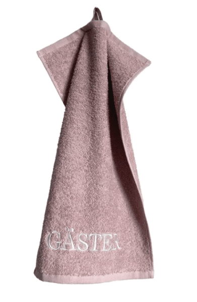 Rosa GÄSTER handduk med broderad text