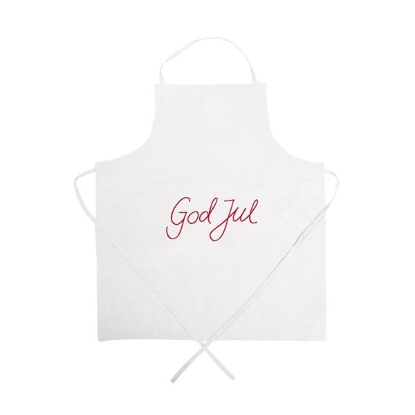 Förkläde God Jul i linne beige med broderad röd text