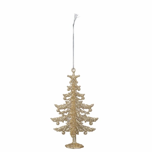 Vacker och elegant gran / julgran i guld och glitter. Snöre upptill så man tex kan hänga den i julgranen som julgranspynt. Den h