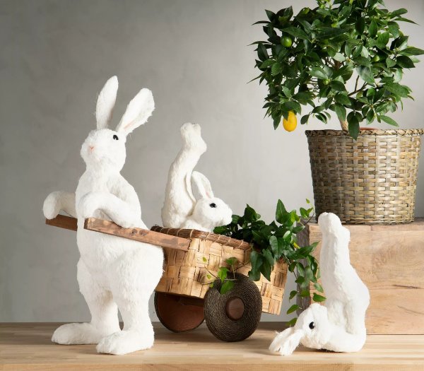 Stor hare med korg och kärra