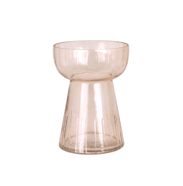 Vacker hyacintvas / lökvas i rosa glas. Passar lika bra till andra blommor men har en hals som passar bra till en hyacint lök. I