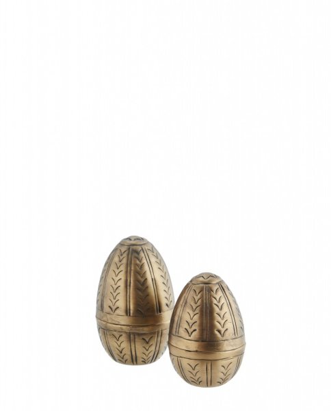 Vackert och annorlunda ägg/ påskägg i öppningsbar modell. Tillverkat i plåt och har en vacker nyans av antik guld med hamrat mön