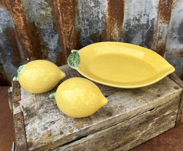 Citron serie Skörd fat och citroner i porslin