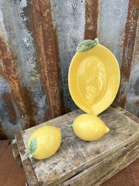 Citron serie Skörd fat och citroner i porslin