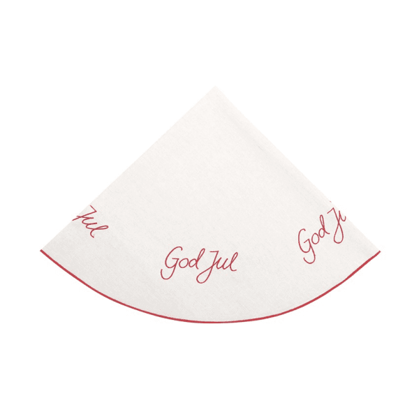 Broderad julgransmatta till lika duk i linne med text God Jul 