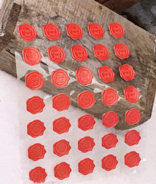 Klistermärken lacksigill God Jul till paket och pyssel