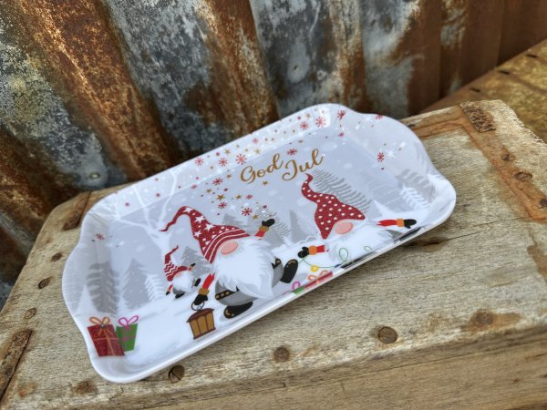 Bricka God Jul med glada jultomtar