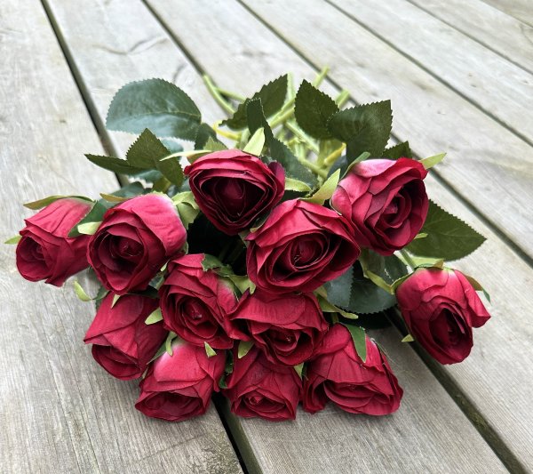 Röd ros med gröna blad