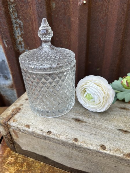 Glasskål med lock modell diamant