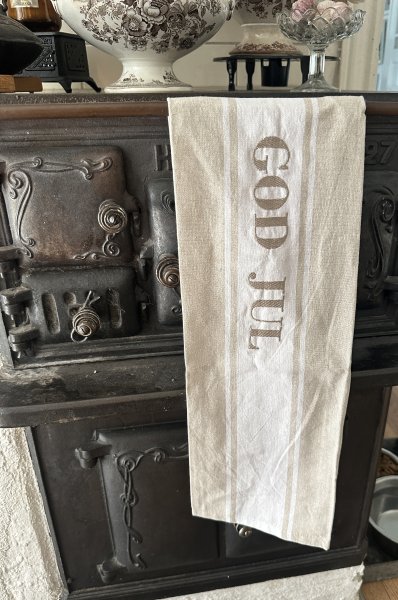 Kökshandduk God Jul i vitt och sand beige