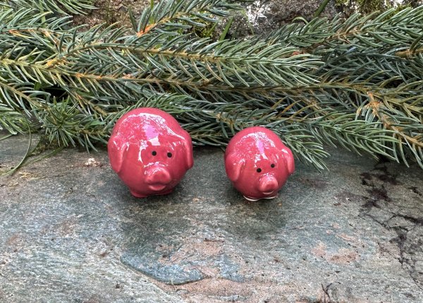 Röd gris Julgris i porslin 